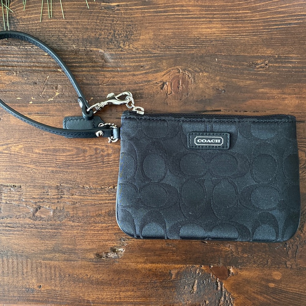 Coach Logo Black Wristlet Canvas